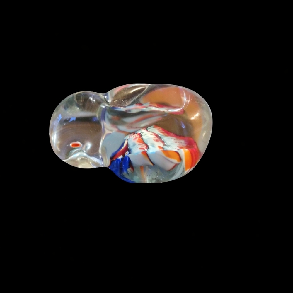 Handblown Glass Art Accent - Clear with Multicolor Swirl